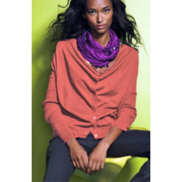 Garnet Hill - Cowl Neck, Button Front Cardigan in 100% Linen - Persimmon - Med - Picture 1 of 9